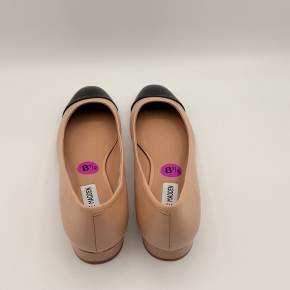 Steve Madden NWOT Leather Cap Toe Ballet Flats Nude Black Classic WMS Size 8.5 - Picture 4 of 13